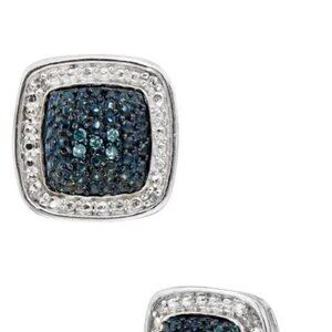 SAVVY CIE JEWELS Rhodium Plated Blue & White Diamond Stud Earrings - 0.033ct.